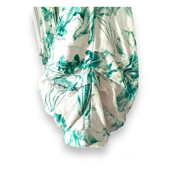 ZARA WRAP CROSS TIE V NECK KIMONO STYLE WHITE GREEN PRINT TOP LINEN SIZE SMALL - Picture 7 of 9